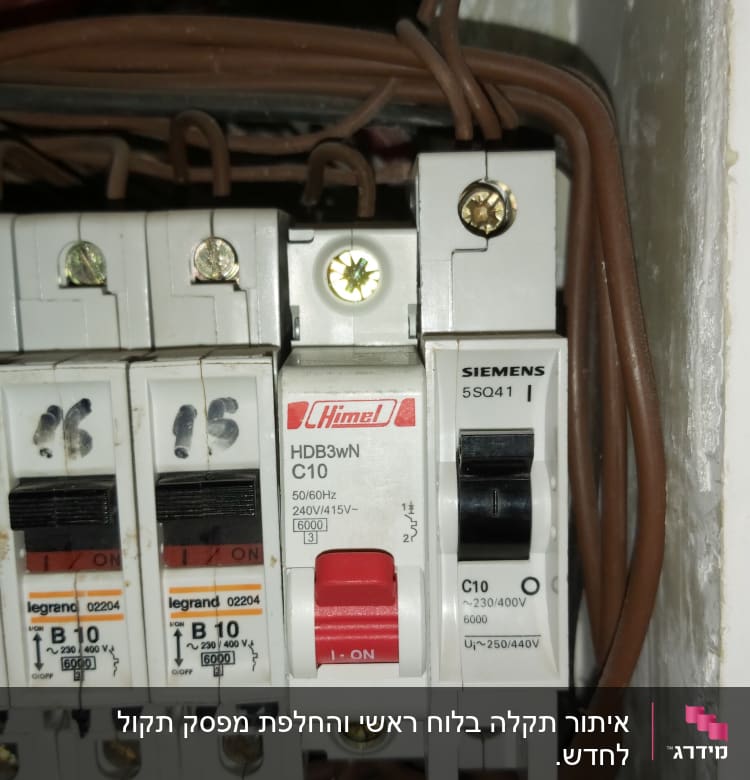 מפסקי חשמל וחוטים בלוח חשמל